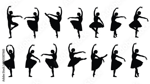 Silhouette series depicting a ballet dancer in various graceful poses