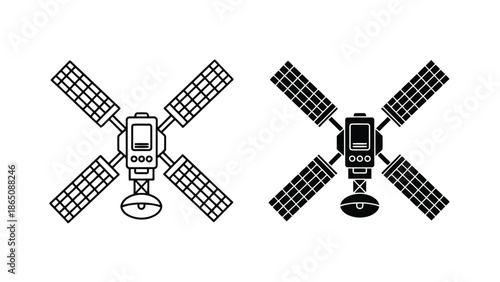 Detailed illustration of two communication satellites with extended solar panels
