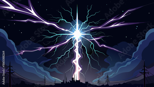 Striking lightning in a stormy night