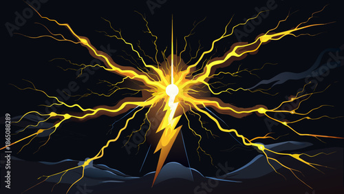 Vibrant lightning burst over dark skies