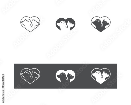 Dog and cat logo design template vector, line of pet logo design suitable for pet shop, store, cafe, business, hotel, veterinary clinic, Domestic animals vector illustration logotype, sign, symbol.