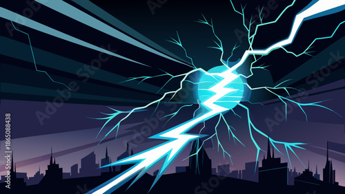 Electric storm over cityscape