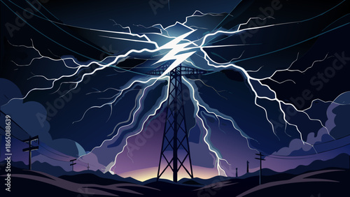 Lightning strikes power tower