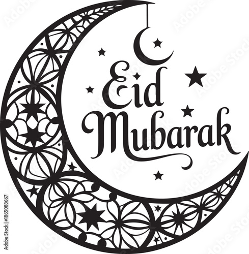 vector illustration of half moon with eid mubarak