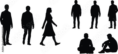 Diverse group of people in black silhouette on transparent background