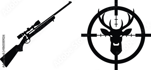 Hunting rifle and deer crosshair graphic design element on transparent background silhouette