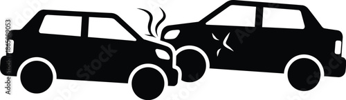 Two cars colliding in a crash a black silhouette on transparent background