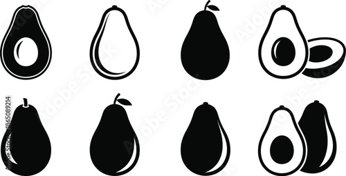 Assorted avocado and pear silhouettes on transparent background