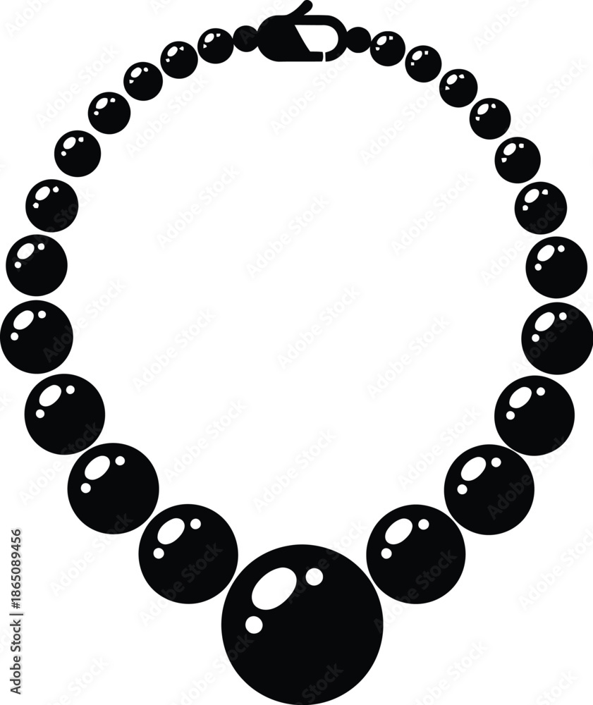 Fototapeta premium Black beaded necklace illustration a stylish accessory on transparent background silhouette