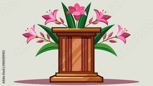 Elegant podium with pink lilies