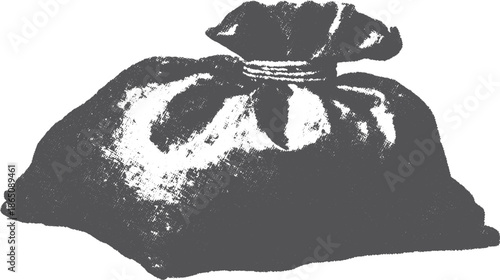 Black bag vector illustration in a simple, flat design. Artwork depicting a sack commonly associated with finance, presented as a set.