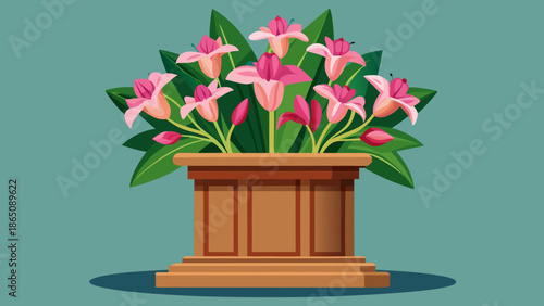 Vibrant pink lilies in a wooden vase