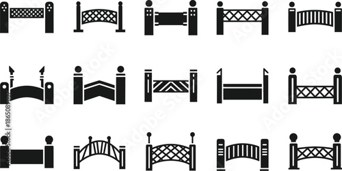 Collection of bridge silhouettes in various designs on transparent background