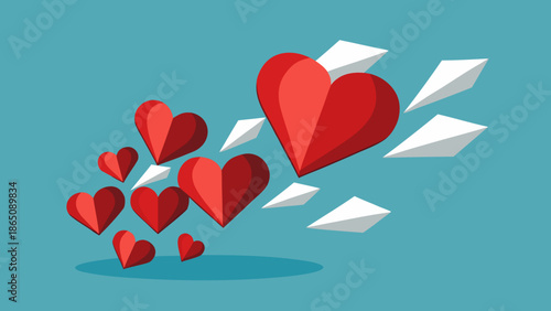 Flying hearts in love