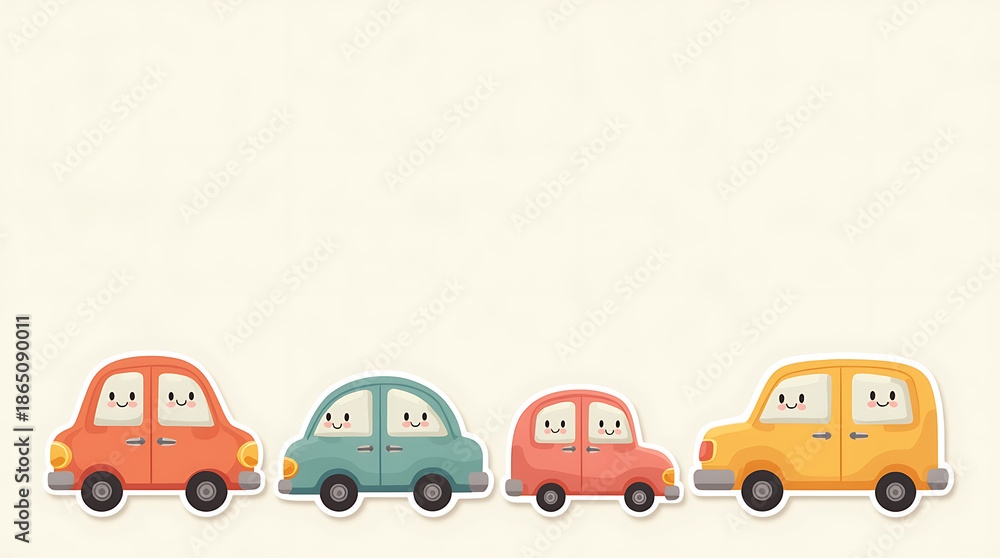 Naklejka premium Cute Smiling Cartoon Car Sticker Set in Pastel Colors