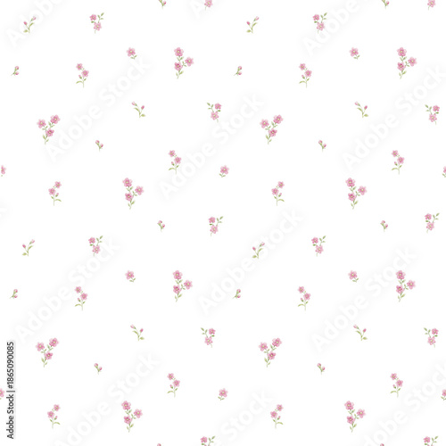 Seamless Watercolor Floral Pattern with Delicate Spring Flowers and Green Leaves