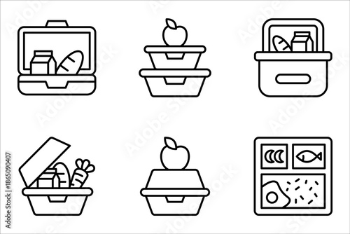 Lunchbox icon set. Fast food. Take away. Plastic box for school or work. vector illustration on white background