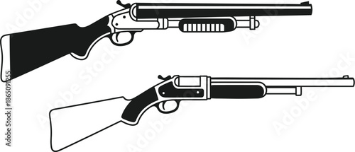 Detailed illustration of vintage firearms including a lever action rifle silhouette on transparent background
