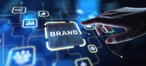 Brand Building Identity and Market Presence, projection on a virtual screen, Business and Technology Concept. © WrightStudio