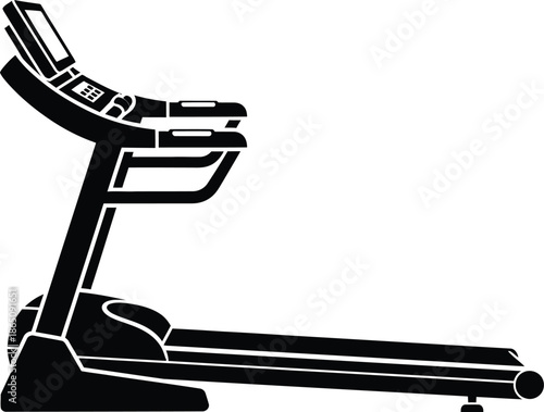 Black treadmill illustration fitness equipment design element on transparent background silhouette