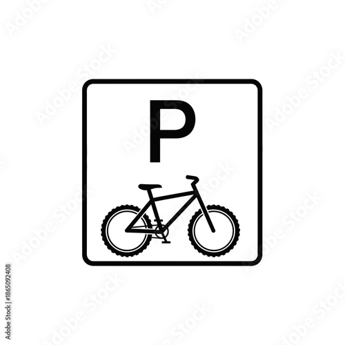 Bicycle parking sign with letter P and bike icon.