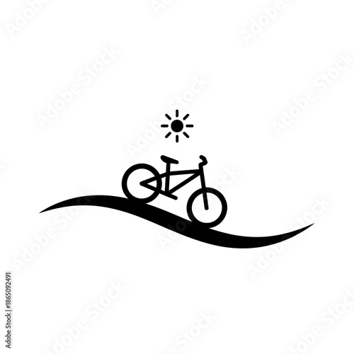 Minimalist Bicycle Riding on Wavy Path Under Sun Icon.
