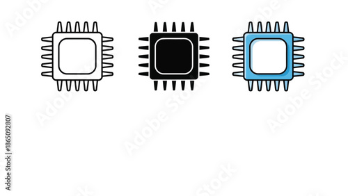 Three integrated circuit icons showing different states or designs