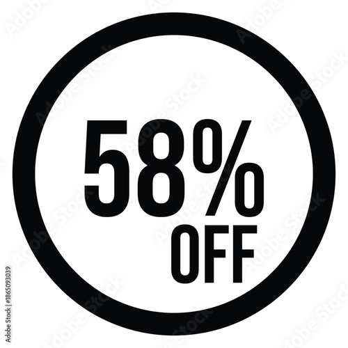 58% OFF Sale Discount Round Badge Icon Isolated on White