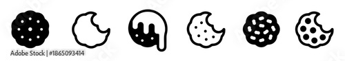 bitten cookie biscuit icon set