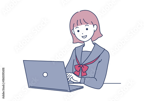 ノートパソコンで勉強する学生