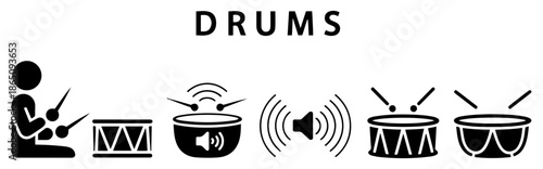 drummer drum music icon set