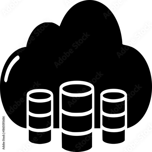 Cloud Computing and Data Storage: A symbolic representation of cloud computing, with a dark, stylized cloud hovering above cylindrical data storage units, embodying the concept of data storage