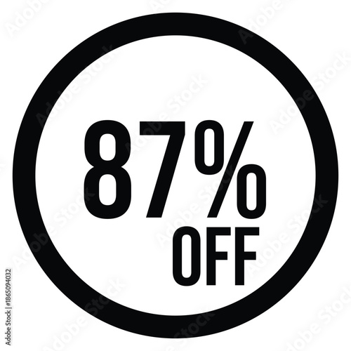 87% OFF Sale Discount Round Badge Icon Isolated on White