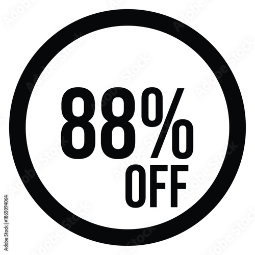 88% OFF Sale Discount Round Badge Icon Isolated on White