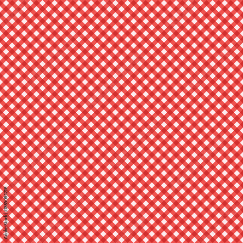 Diagonal Red Gingham Seamless Pattern. Bias Picnic Plaid Texture.