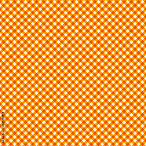 Diagonal Pumpkin Orange Gingham Seamless Pattern. Bias Autumn Plaid Texture.
