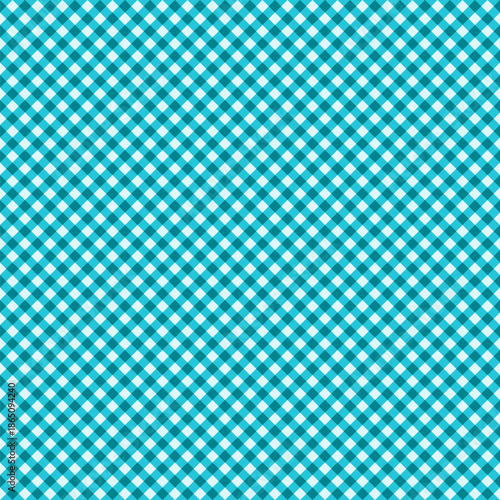 Diagonal Teal Turquoise Gingham Seamless Pattern. Bias Modern Plaid Texture.