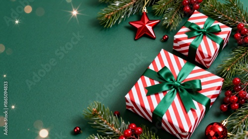 Christmas gift boxes with festive decorations