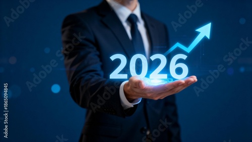 Businessman holding 2026 growth graphic