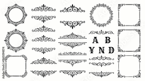 Decorative Flourish Borders With Symmetrical Classic Typography Elements