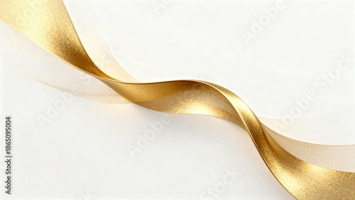 Golden flowing ribbon on white background