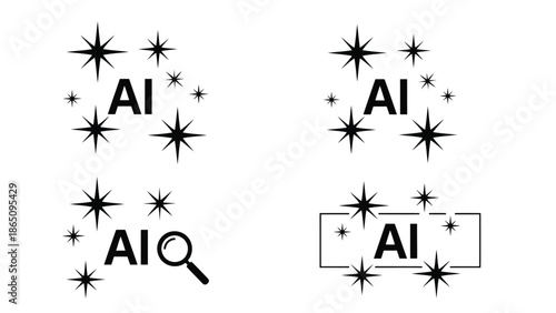 Sparkling ai and aiq text with starbursts on a white background illustration