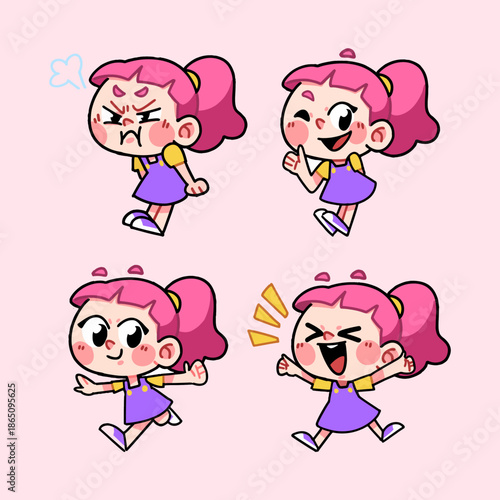 Cute Anime Cartoon Girl with Pink Hair Wearing Casual One Piece Dress Illustration