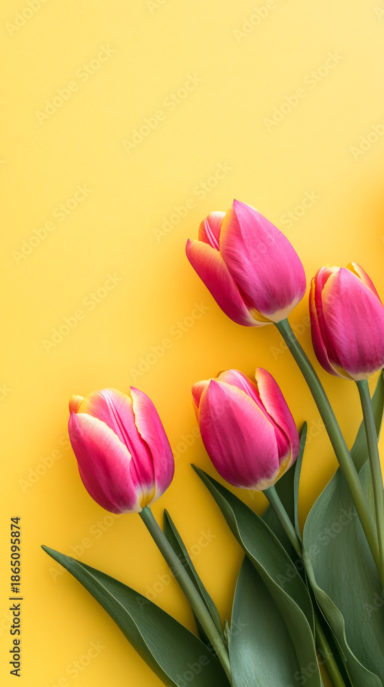 Obraz premium Yellow spring tulips border background for seasonal design