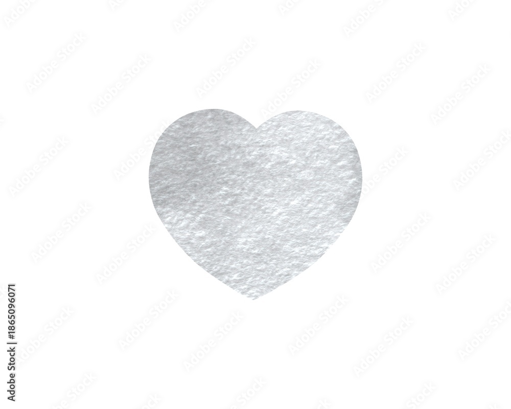 Fototapeta premium Metallic silver heart shape with realistic foil texture isolated on white. Luxury element for romantic designs and holiday greetings