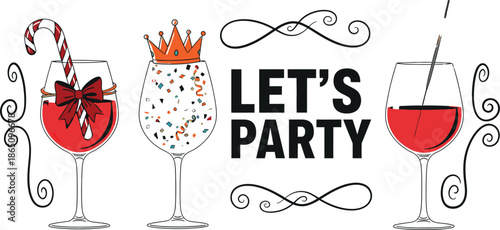 Valentine's day party invitation with wine glasses and celebratory decorations