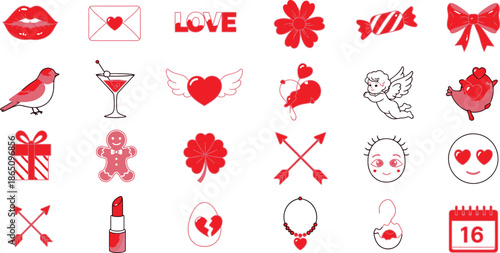 Valentine's day symbols and icons collection love hearts gifts and more for a romantic celebration
