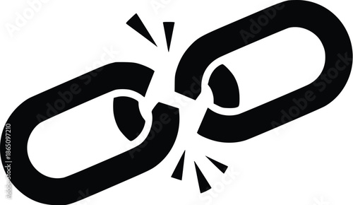 A broken chain link on a transparent background