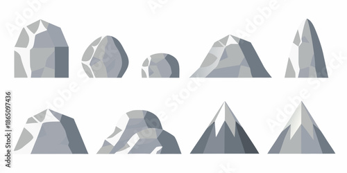 A collection of grey jagged polygonal rock and stone formations illustrated