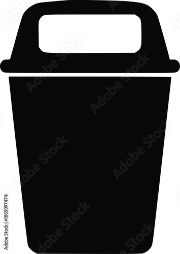 A black silhouette of a trash can on transparent background